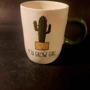 Rae Dunn "You Grow, Girl" Ceramic Coffee Mug With A Cactus Design
